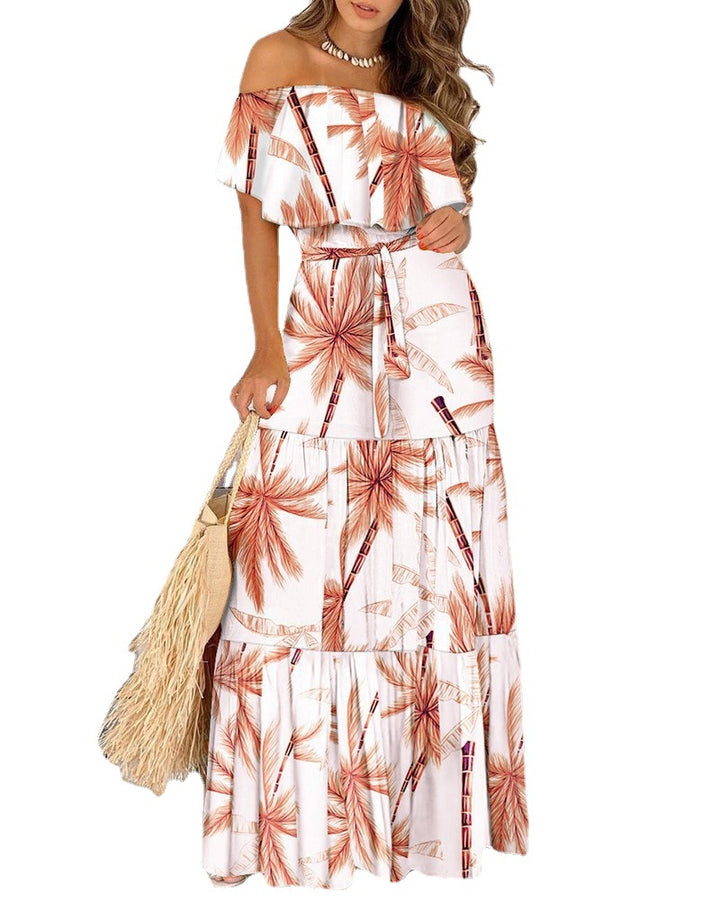 Dame Off-Shoulder Maxikjole med flydende, lagdelt nederdel Stilla