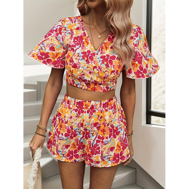 Dame Floral Print To-delt med Åben Ryg Stilla