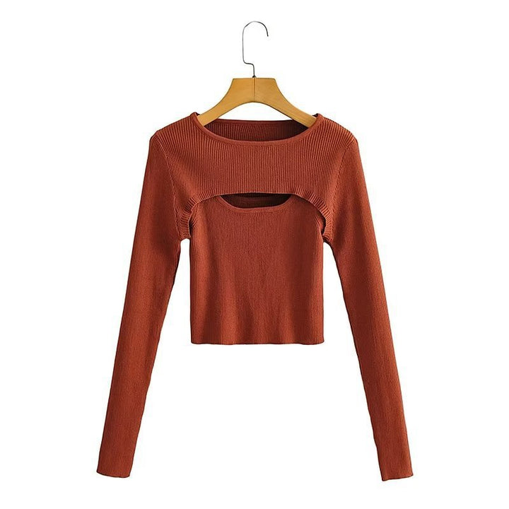 Kvinders langærmet crop top med sofistikeret udskæringsdesign Stilla