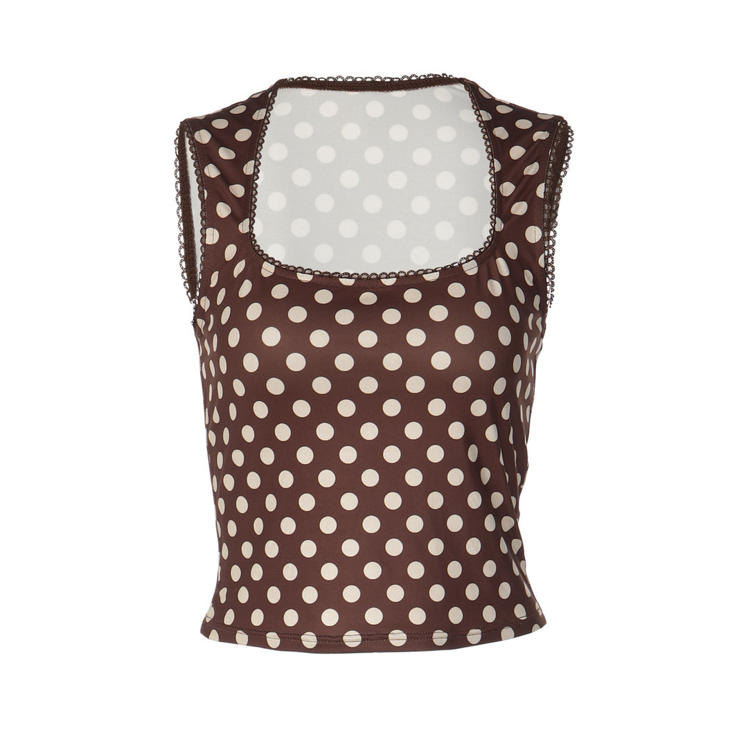 Dame Polka-dot cropped top med kvadratisk U-hals og elastisk talje Skovae