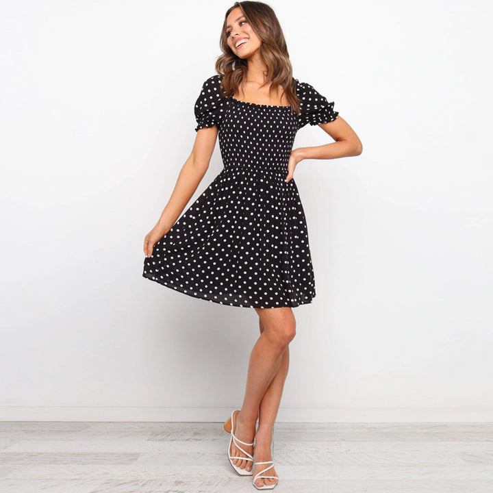 Dame Polka-Dot Mini Kjole med Puffærmer og Firkantet Udsnit Stilla