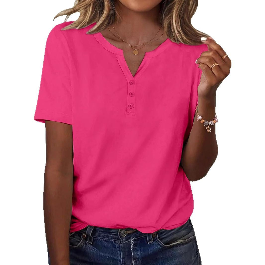 Damer Knapp-Up Henley T-Shirt Stilla