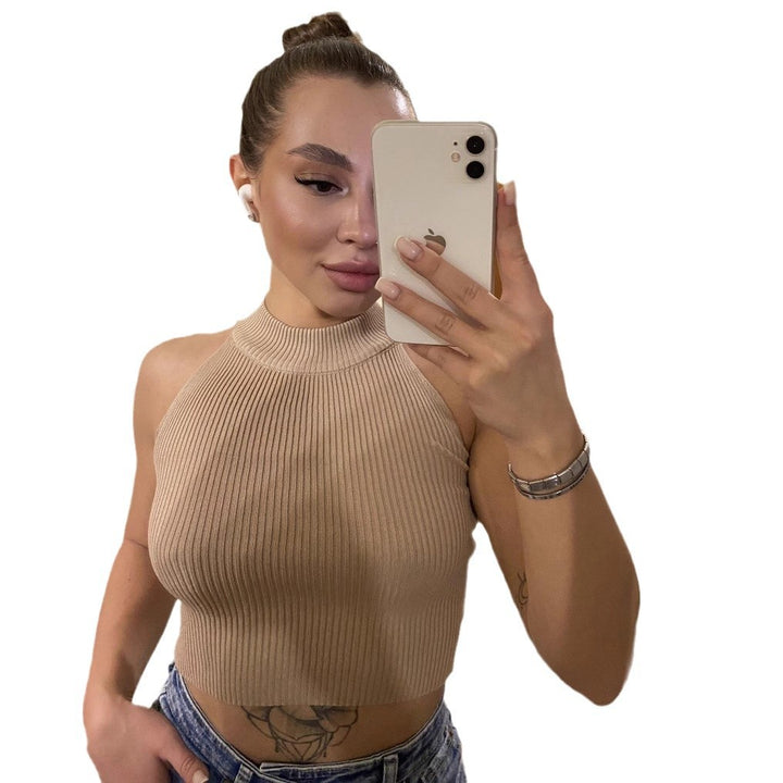 Kvinders cropped top med høj krave og ribbet tekstur Skovae