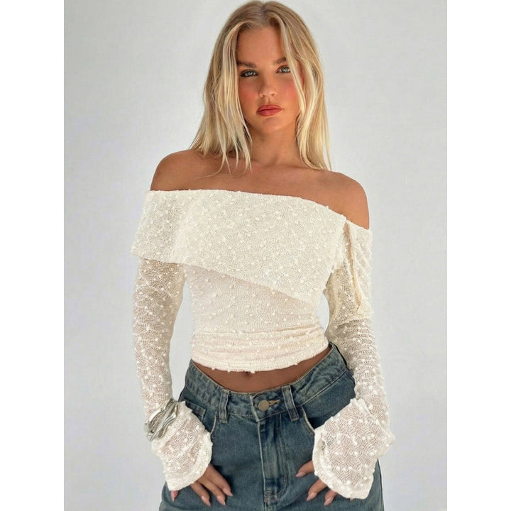 Damen Off-Shoulder Oberteil mit eleganten Rüschendetails und langen Ärmeln Skovae