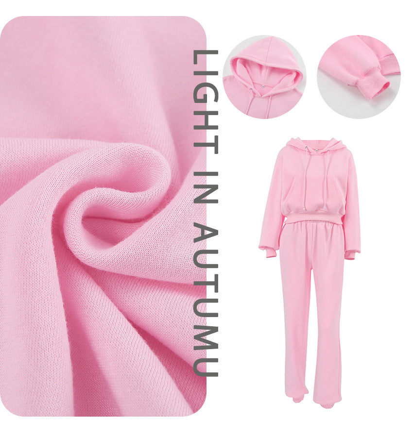 Dame sporty Cropped Hoodie og Joggingbukser Sæt i afslappet stil med elastiske manchetter Stilla