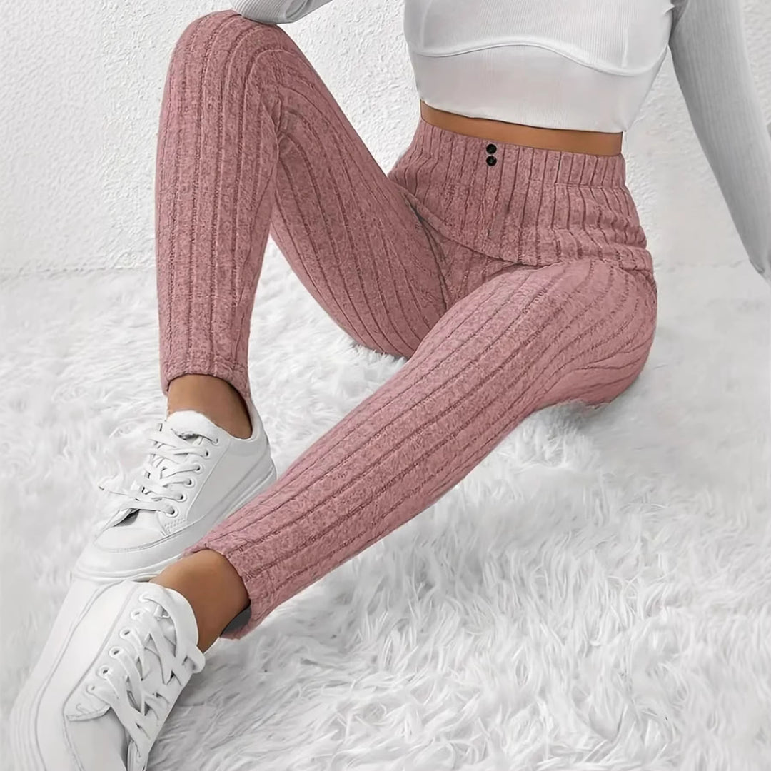 Kvinders højtaljede ribstrikkede leggings Stilla