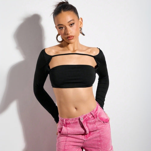 Kvinders crop top med asymmetrisk snit og lange ærmer Stilla