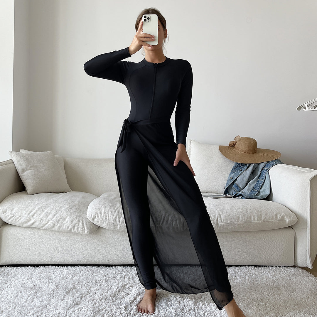 Damer elegant UV-beskyttende surfedragt med gennemsigtig overlay Skovae