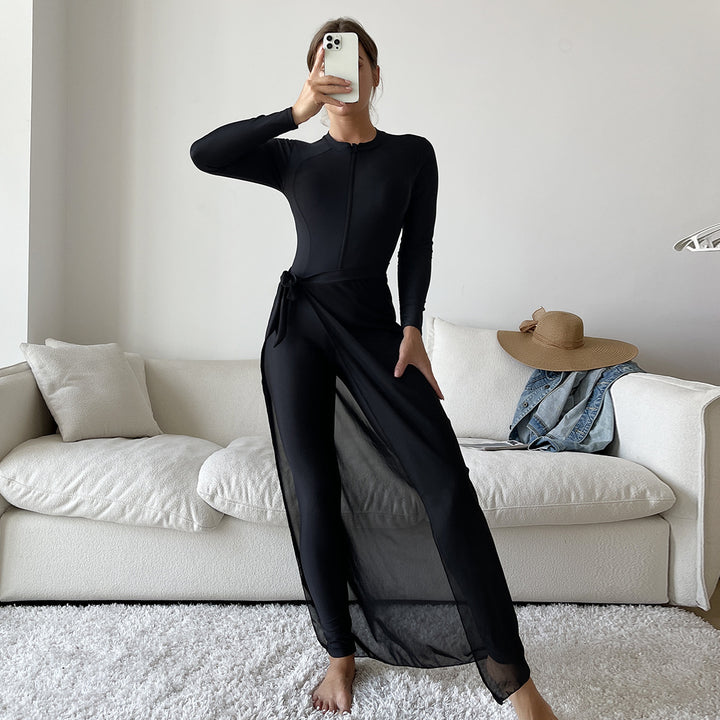 Damer elegant UV-beskyttende surfedragt med gennemsigtig overlay Skovae