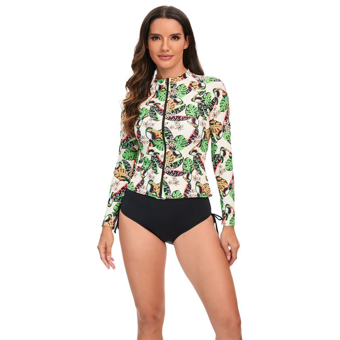 Dame Sporty Langærmet Rashguard med farverig dyre- og bladmønster Skovae