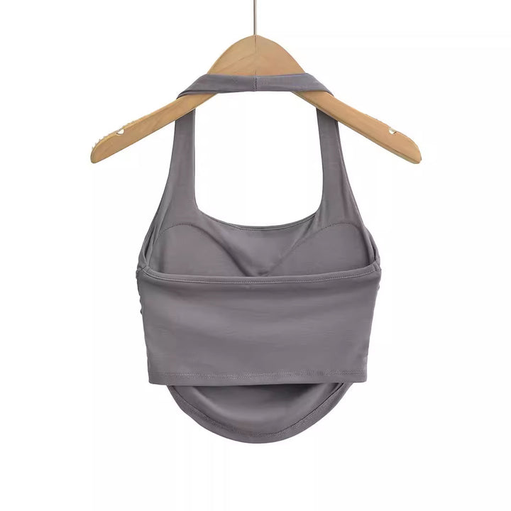 Dame Sporty Cropped Top med Scoop-Udskæring og Rynkede Detaljer Stilla