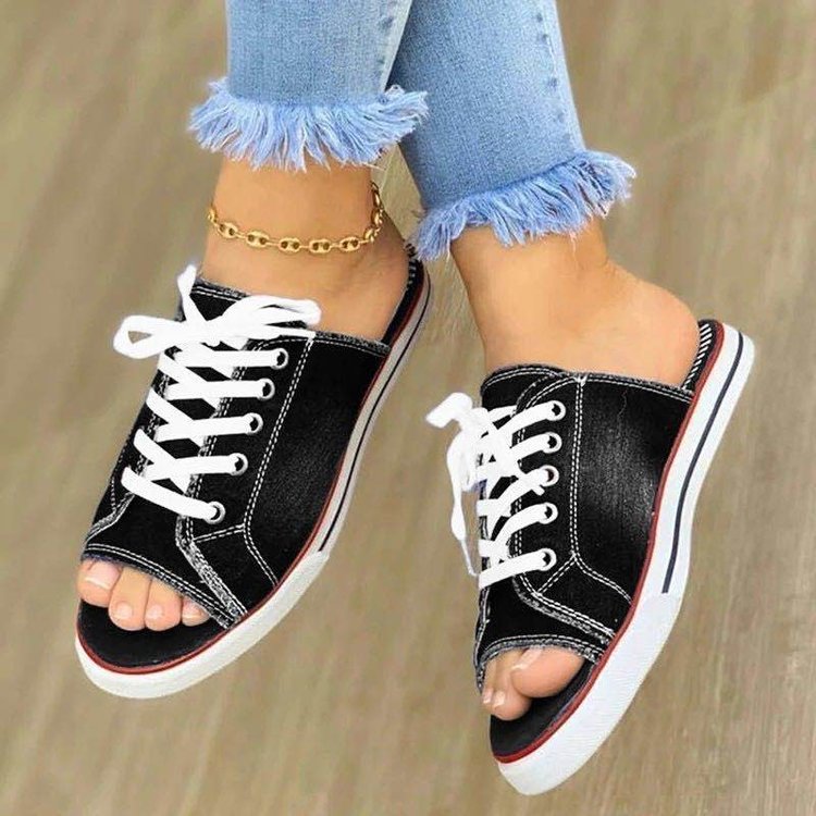 Dame fritidssandaler i denim-stil med fashionable snøredetaljer Stilla