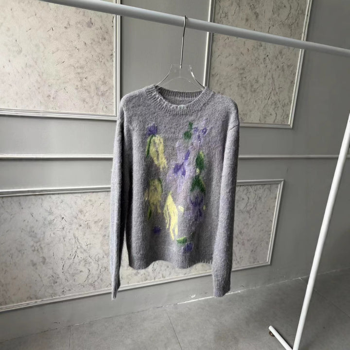 Dame strikpullover med blomsterdesign og blød tekstur Stilla