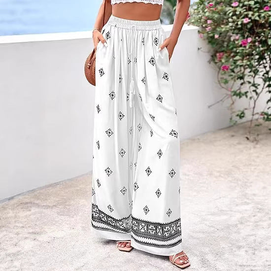 Dame brede sommerbukser med Boho-mønster Skovae
