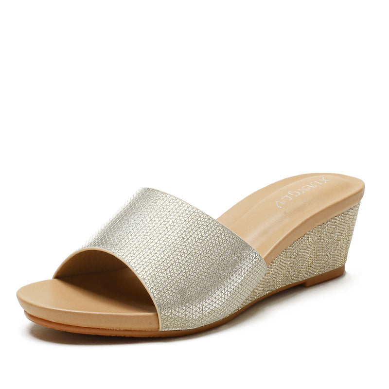 Dame Wedge-Pantoletten med glitrende overmateriale Stilla