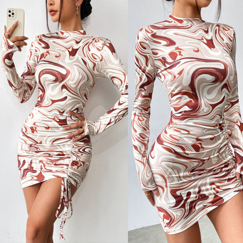 Dame Langærmet Raffung Bodycon Kjole Stilla