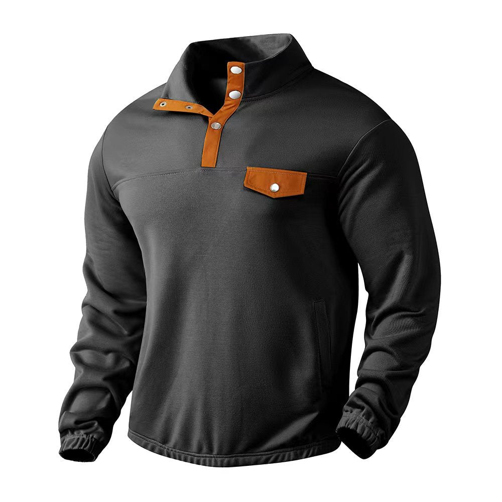 Herre [moderne fleece-pullover med ståkrave og praktisk knaplukning] Stilla