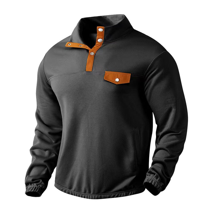Herre [moderne fleece-pullover med ståkrave og praktisk knaplukning] Stilla