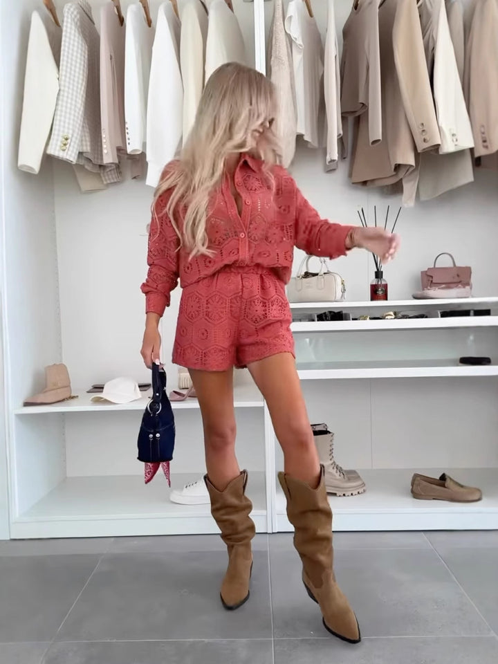 Damer Elegant Bluse med filigran Hæklemønster Stilla