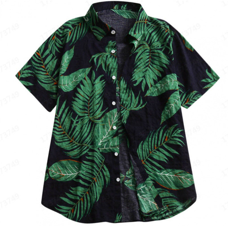 Herren Tropical Leaf Print Fritidstrøje Stilla