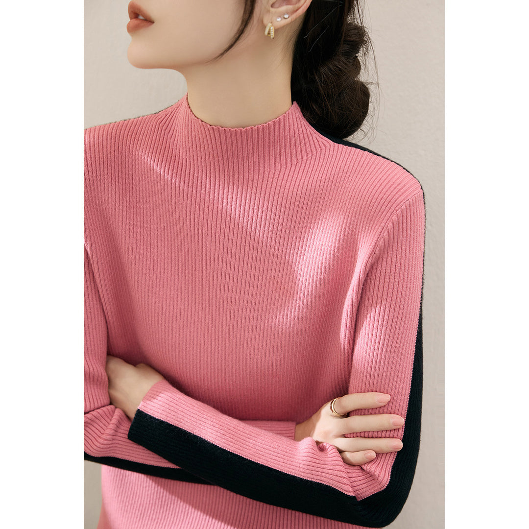 Damerne fashionable turtleneck sweater med tekstureret ribdesign og kontrasterende ærmer Stilla