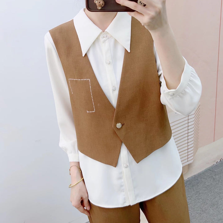 Dame To-delt Sæt med Ærmeløs Vest og Elegant Bluse Stilla