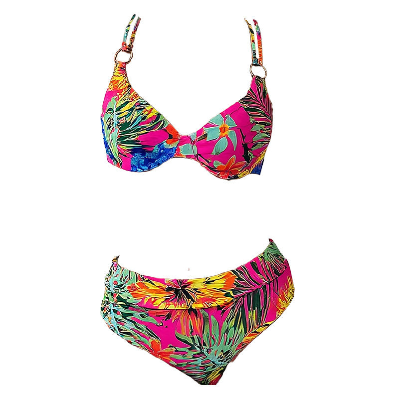 Dame bikini-sæt med blomsterdesign og dekorative ringdetaljer Stilla