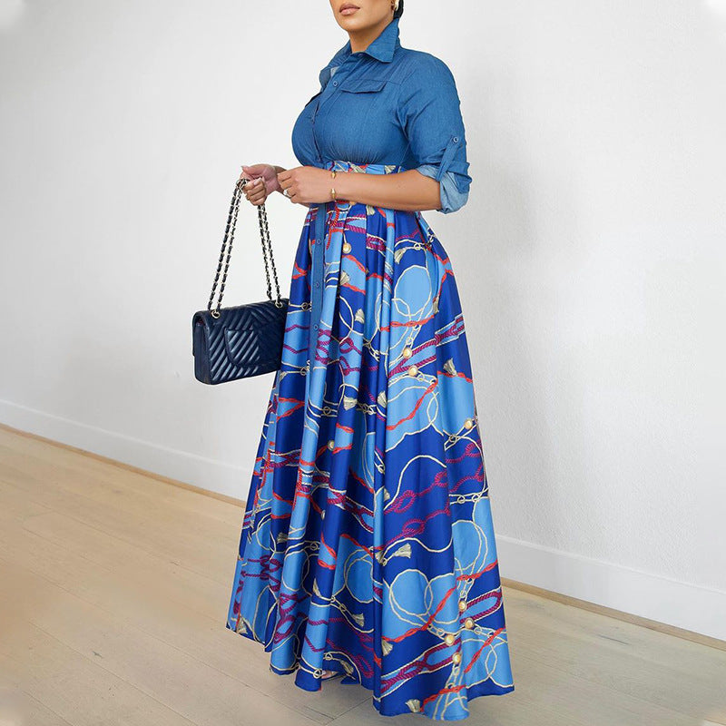 Dame Elegant Maxikjole med struktureret overdel og farverigt print Stilla