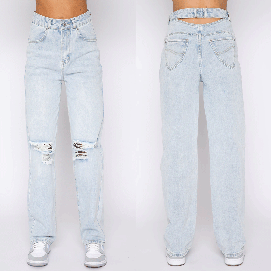 Damer Mom Jeans med raffinerede distressed-detaljer og høj talje Stilla