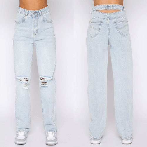 Damer Mom Jeans med raffinerede distressed-detaljer og høj talje Stilla