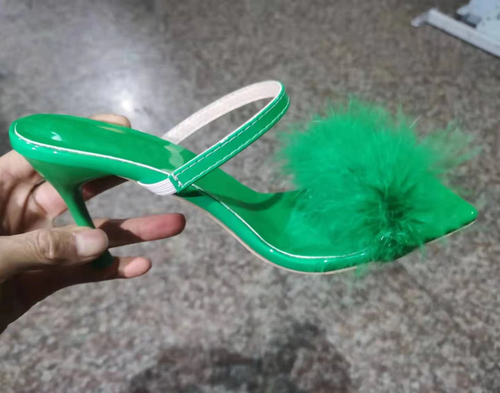 Dame Elegante og raffinerede Slingback Sandaler med overdådig Fjerdesign Stilla