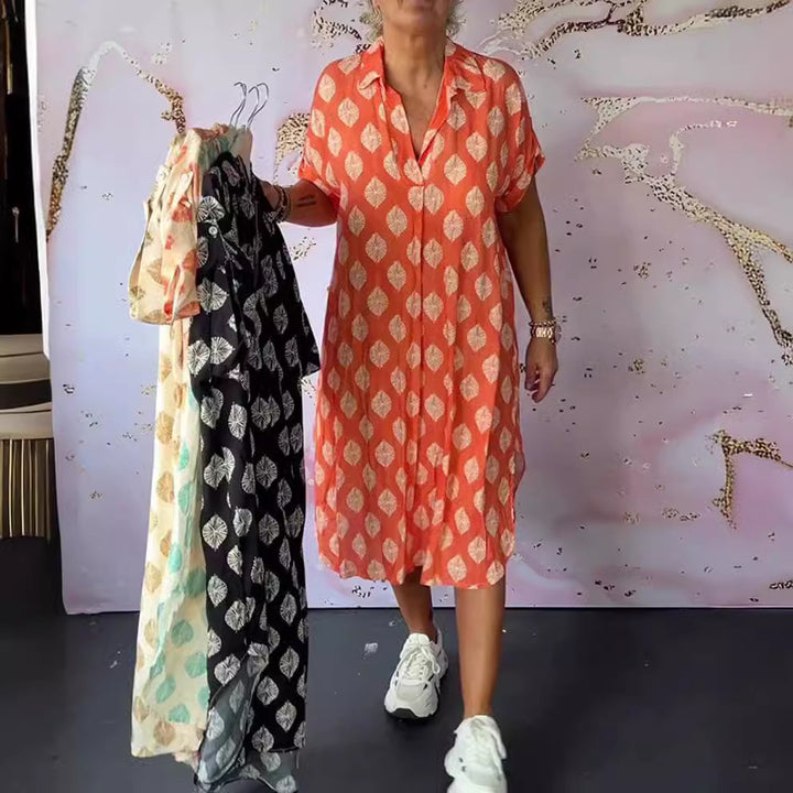 Dame Midikjole i en afslappet skjorte-stil med blomster mønster Stilla