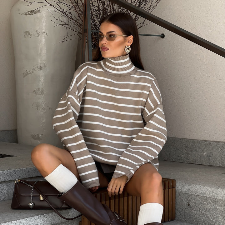 Kvindernes stilfulde oversized sweater med stribet mønster Stilla
