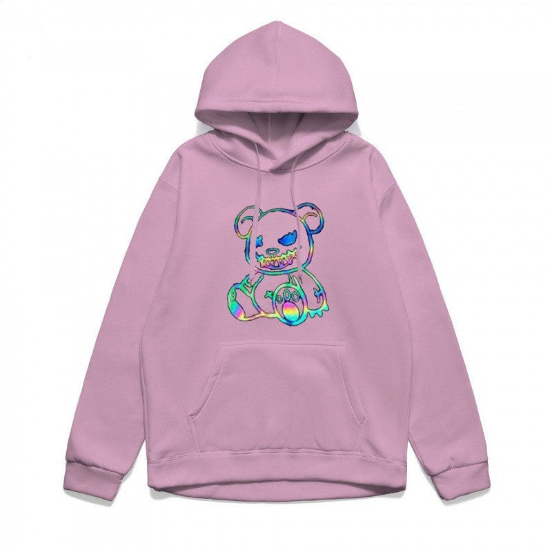 Dame hoodie sweatshirt med sejt bjørnemotiv og komfortabel pasform Skovae