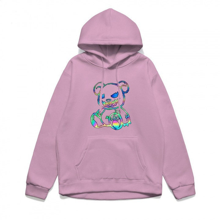 Dame hoodie sweatshirt med sejt bjørnemotiv og komfortabel pasform Skovae
