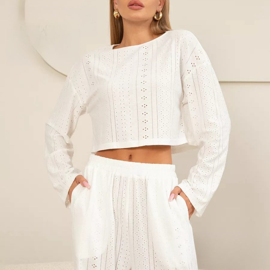 Damer Høj kvalitets Crop-Top med hulmønster Stilla