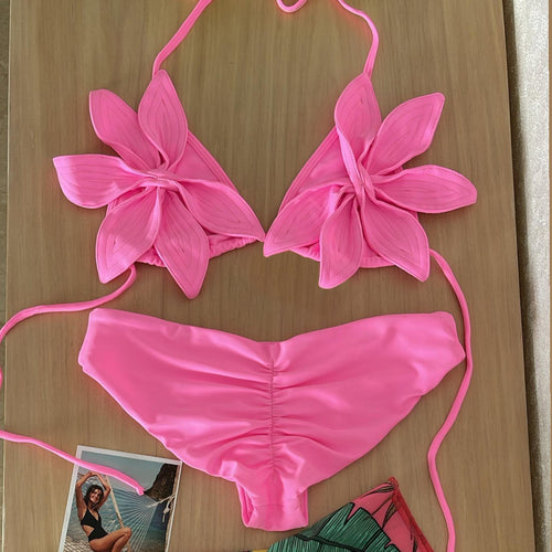 Dame bikini-sæt med blomstformede applikationer og justerbare stropper Stilla