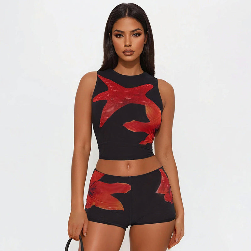 Damen Sportliches Crop-Top und kurze Hose Set Skovae