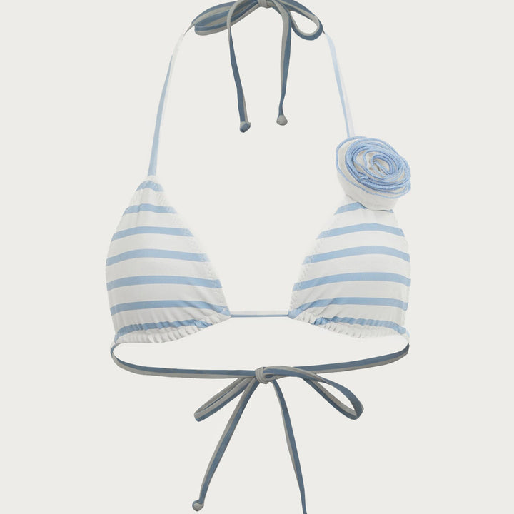 Dame bikini-sæt med floral accent og legende stribemønster Stilla
