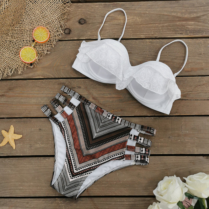 Dame Bikini-sæt med legende flæse-design og kontrasterende accessories Stilla