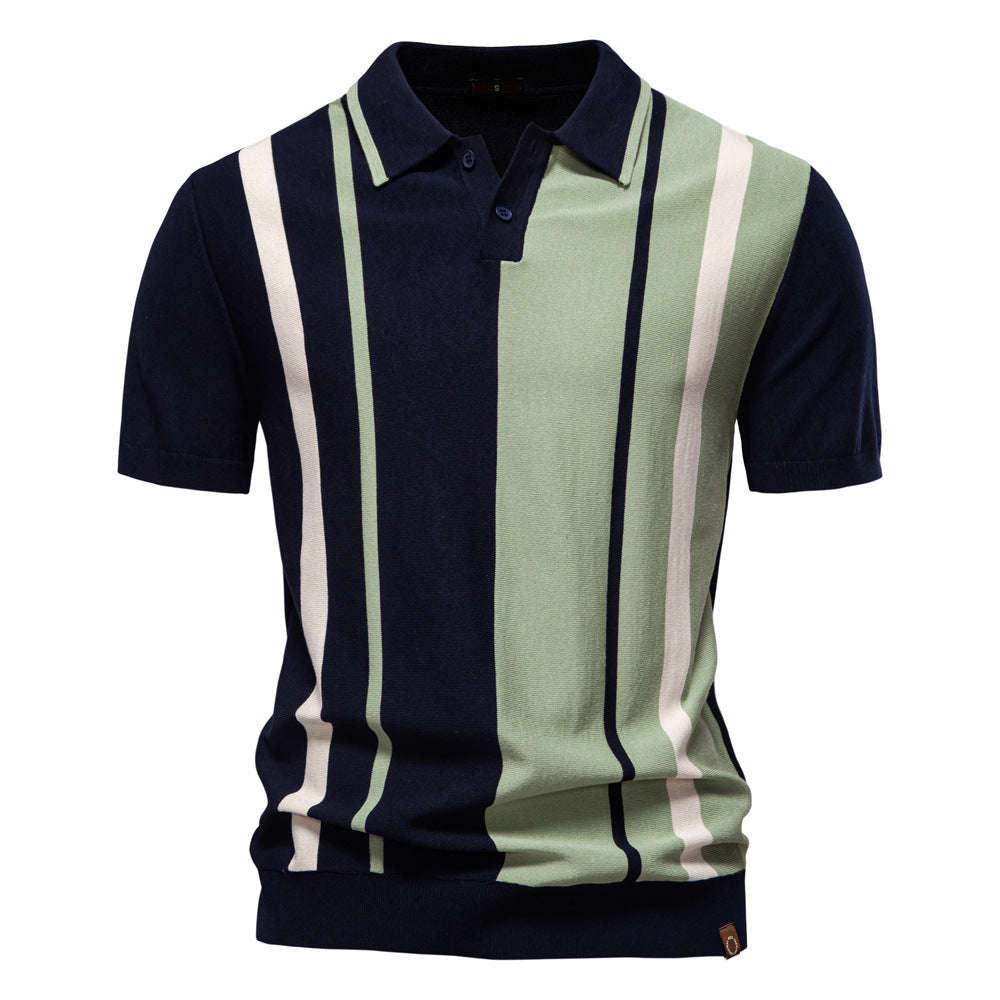 Herre nano retro-inspireret strikpolo med vertikal intarsiestruktur og åben Kent-krave Skovae