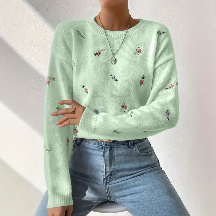 Damens festlige sweater med blomsterbroderi og afslappet snit Stilla