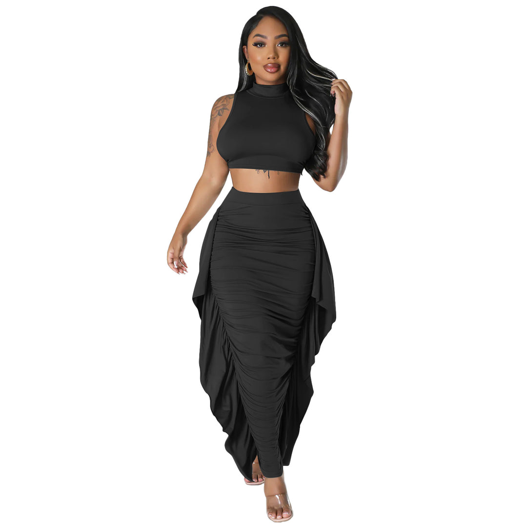Dame rynket Midi-nederdel og Crop-Top-sæt Stilla