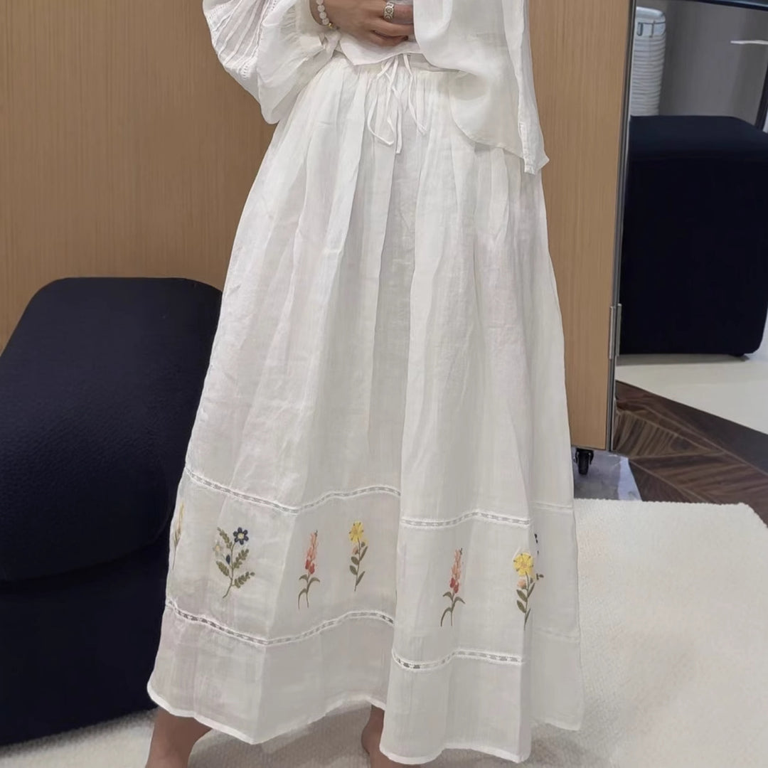 Femme Elegante Bestickede Maxi-Nederdel Stilla