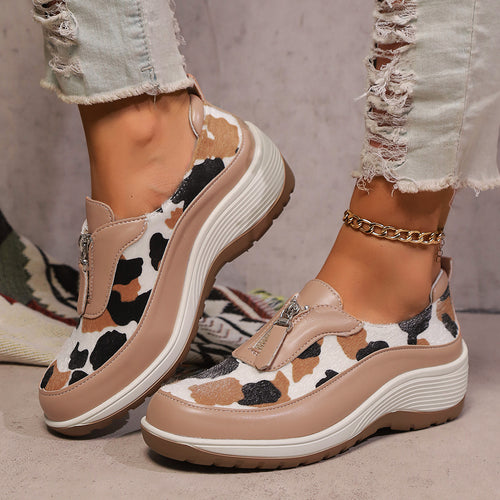 Dame Mode Slip-On Sneakers med dekorativ lynlås Stilla