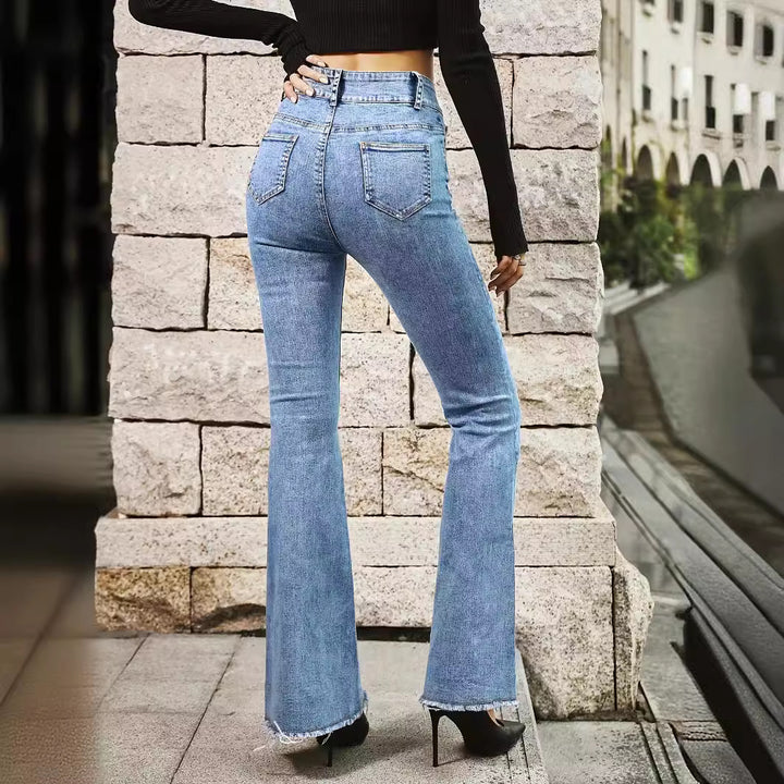 Dame Flared Jeans med høj talje og fransede kanter Stilla