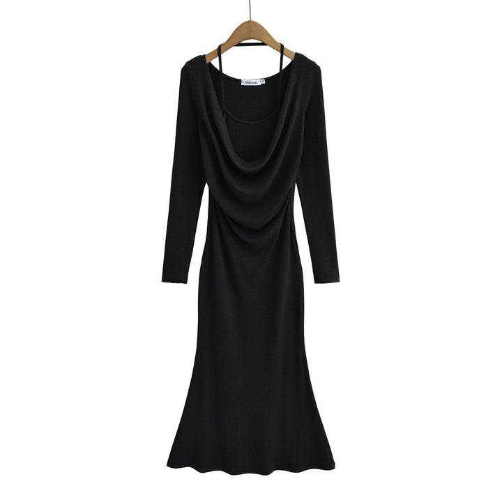 Dame elegant langærmet kjole med raffineret dråbeudskæring Stilla