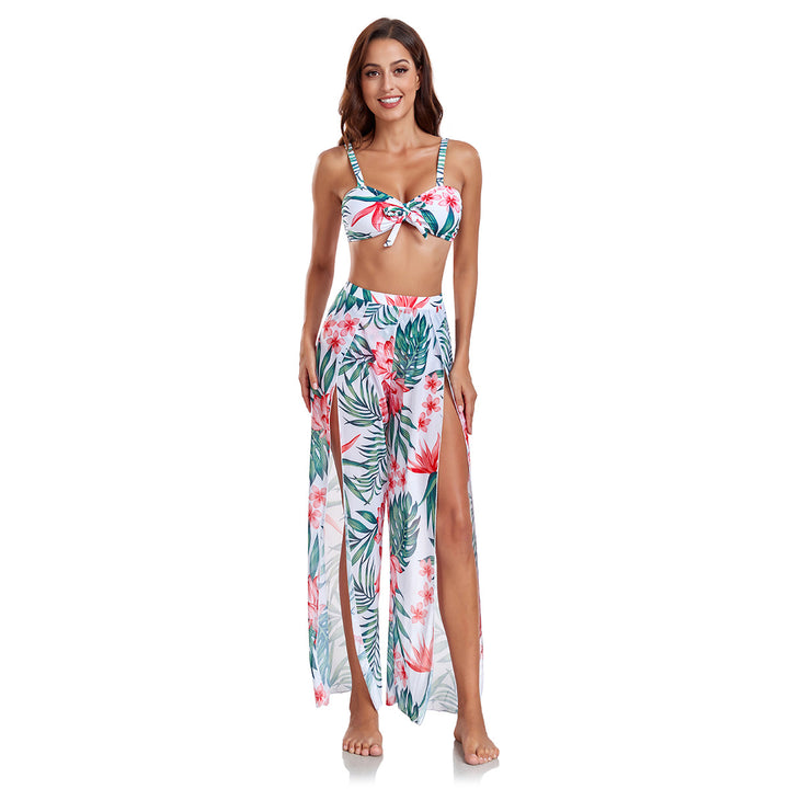 Dame Tropical Print Bikini og High-Slit Cover-Up Sæt Stilla