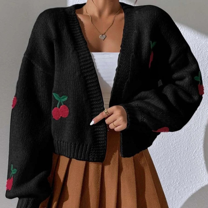 Kvinderne hyggelige cardigan med frugtagtig broderimønster og løs pasform Stilla