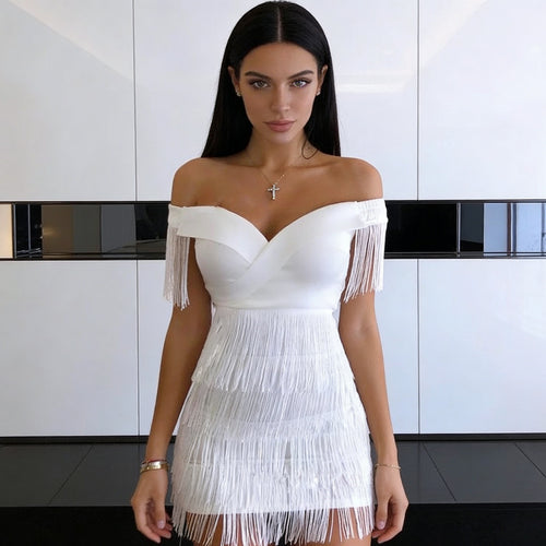 Damer Off-Shoulder kjole med frynser Skovae